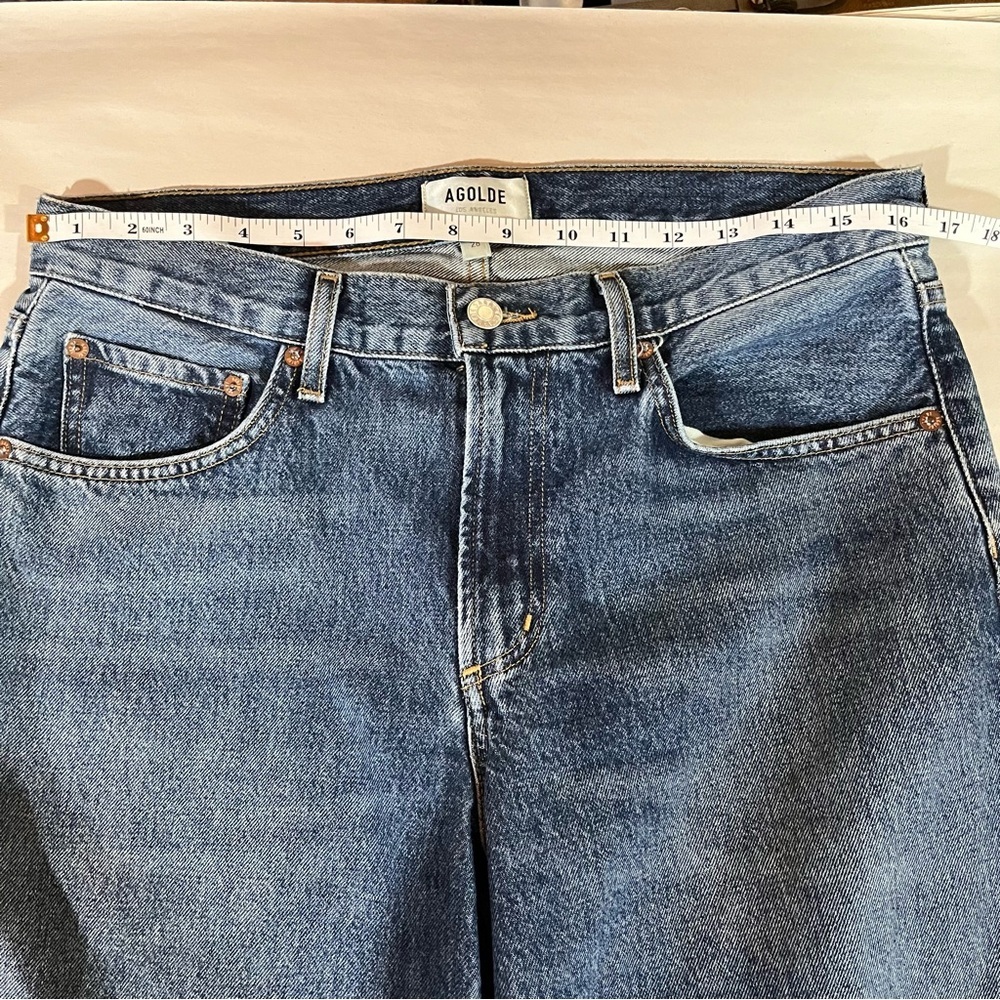 Agolde Blue Clara Low Rise  Baggy Flare Jeans Raw Hen - Picture 9 of 11